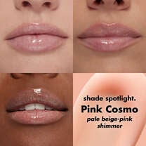 Pale Beige Pink Shimmer Lip Plumping Gloss on Lips