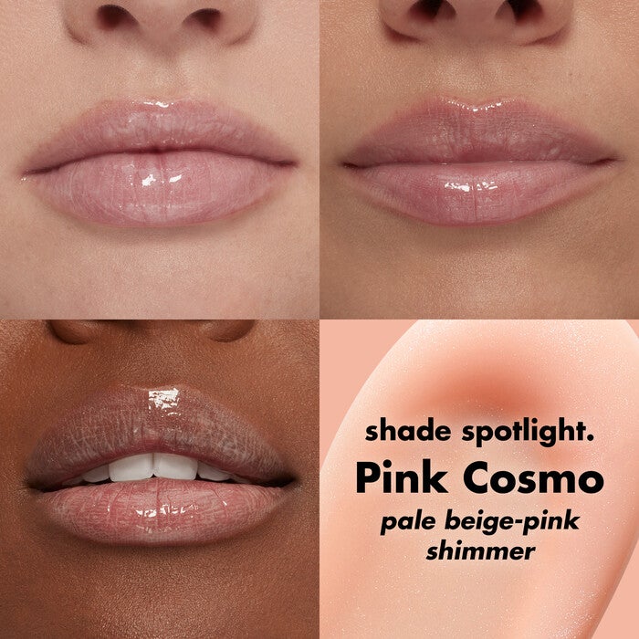 Pale Beige Pink Shimmer Lip Plumping Gloss on Lips