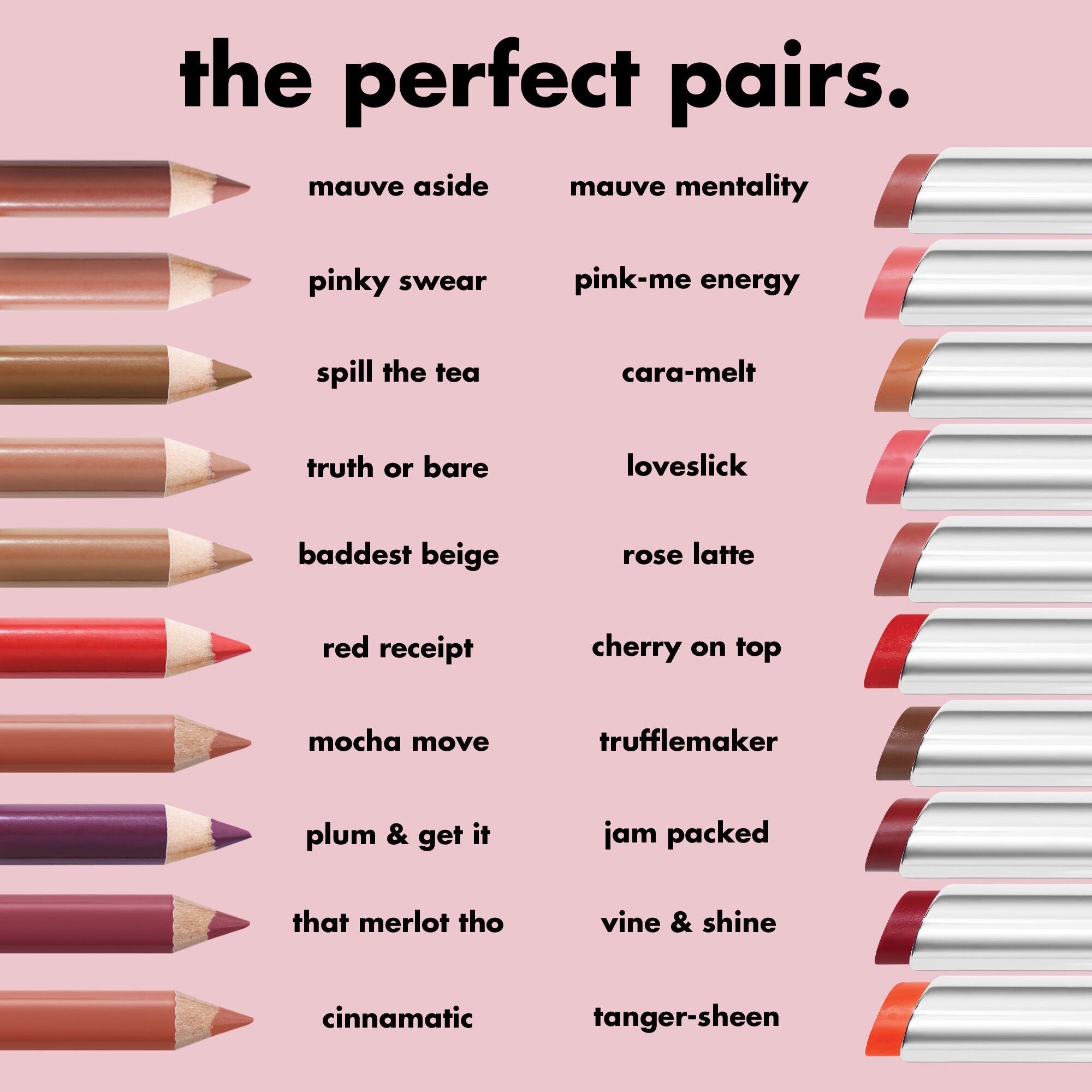 e.l.f. Lip Liner and Lip Oil Stick Shade Pairing Chart