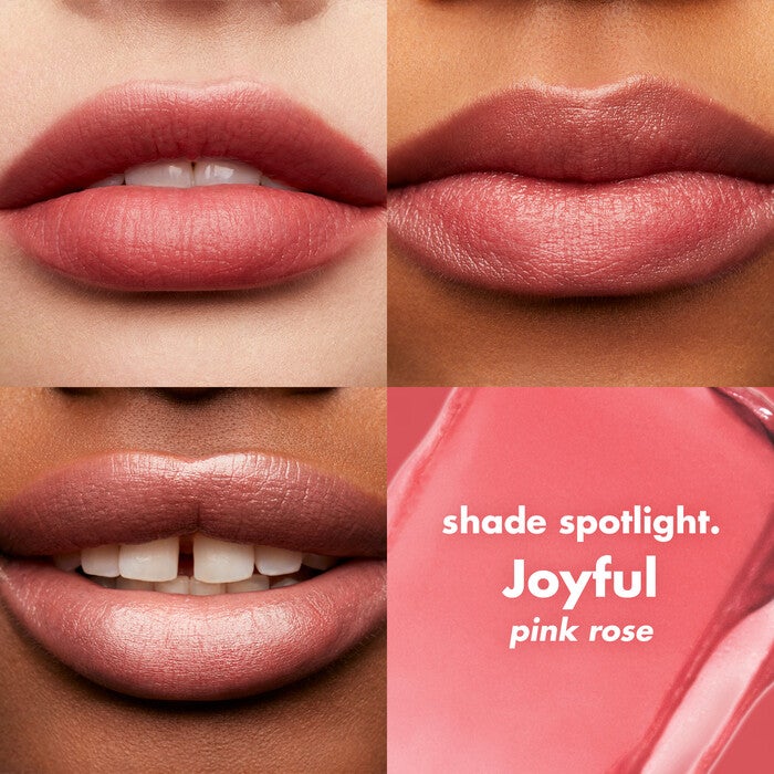 Joyful Pink Rose Lip Shine on Lips