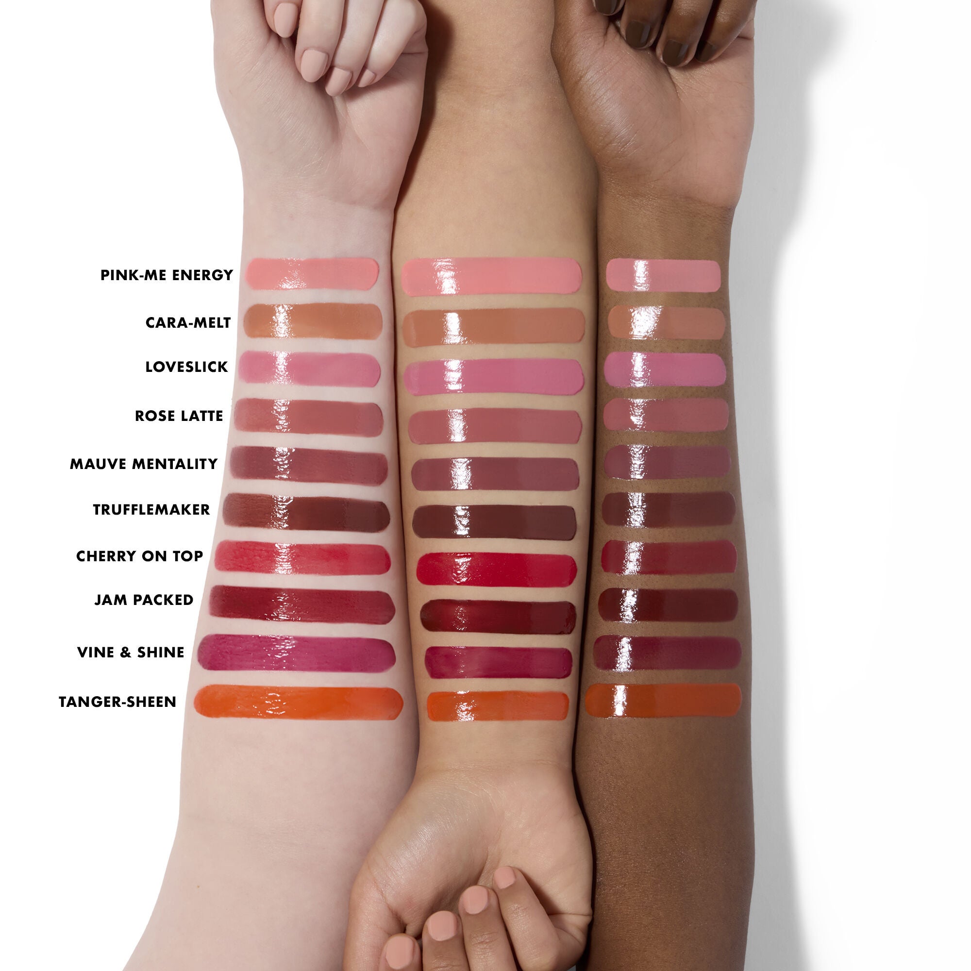 Glow Reviver Lip Oil Stick Arm Swatches Shade Chart
