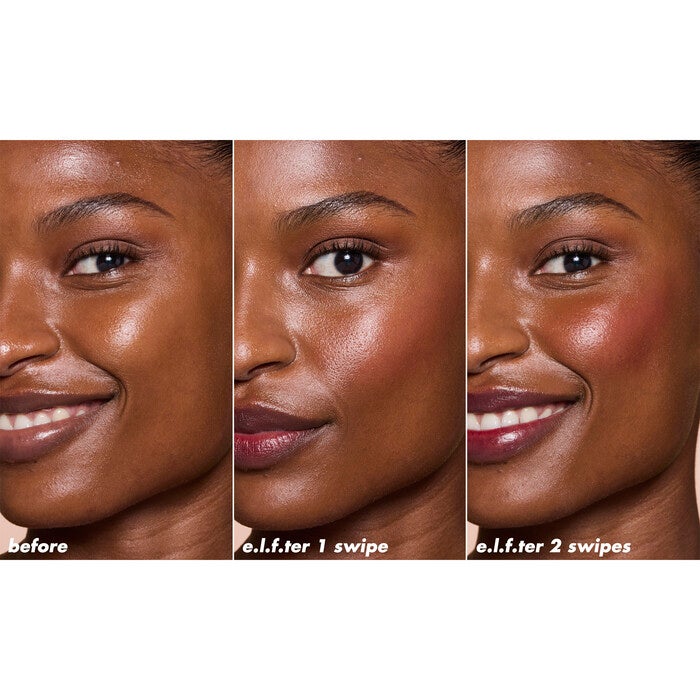 Before and After Applying Plums Up Cheek and Lip Tint