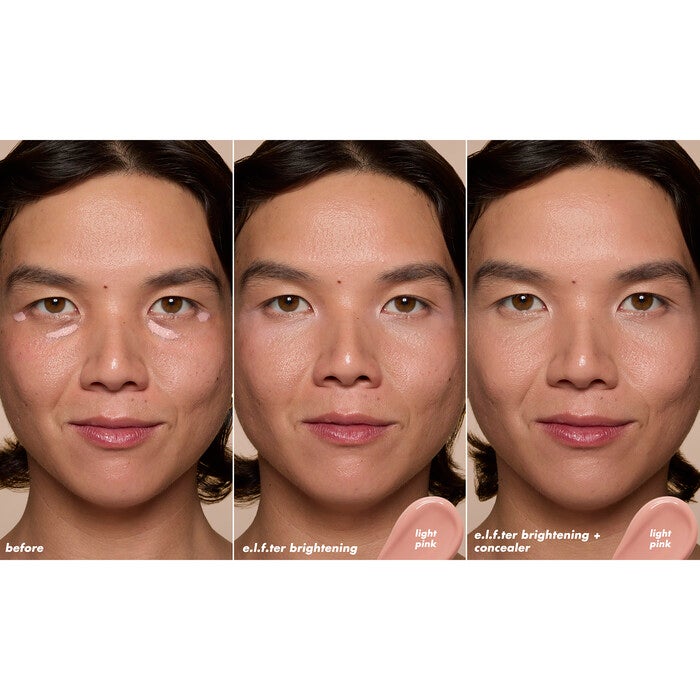 Before and After Applying Light Pink Brightening Corrector and Corrector and Concealer