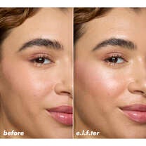 Before and After Applying Power Grip Rose Setting Spray Over Makeup
