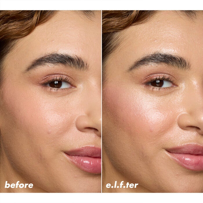 Before and After Applying Power Grip Rose Setting Spray Over Makeup