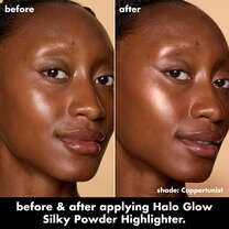 Before and After Applying e.l.f.'s Halo Glow Powder Highlighter in Coppertunist