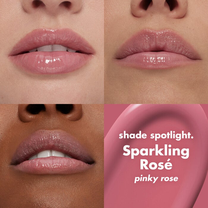 Pinkish Rose Lip Plumping Gloss On Lips