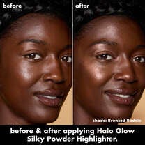 Before and After Applying e.l.f.'s Halo Glow Powder Highlighter inBronzed Baddie