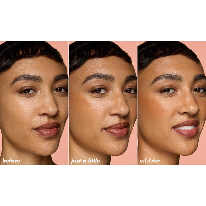 Before and After Applying Soft Glam Bronzer Stick in Medium/Tan