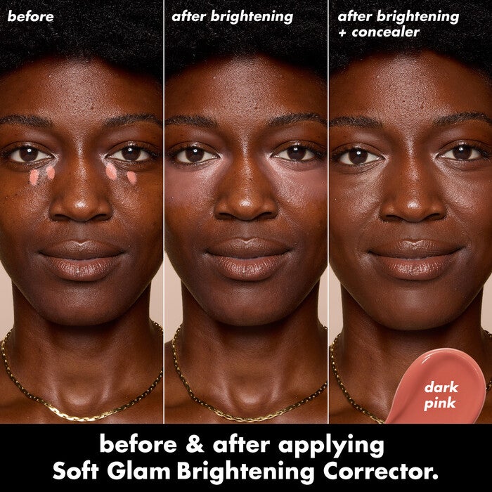 Before and After Applying Dark Pink Brightening Corrector and Corrector and Concealer