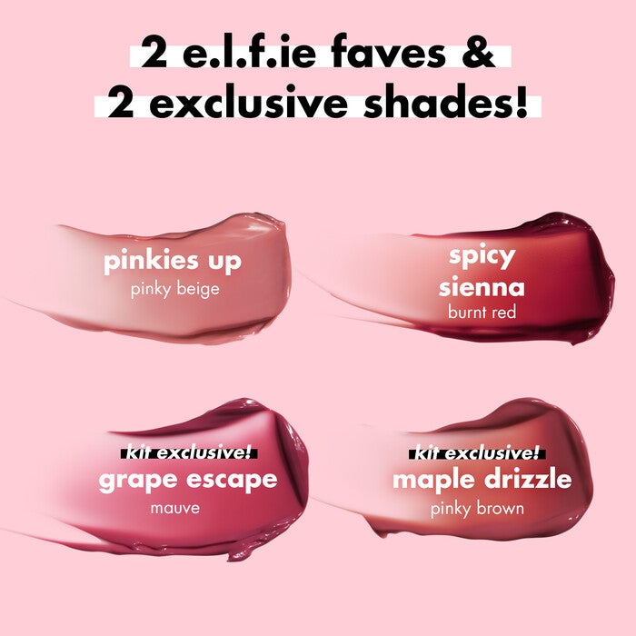 Glossy Lip Stain Swatches with 2 Exclusive Shades and 2 Fan Favorites