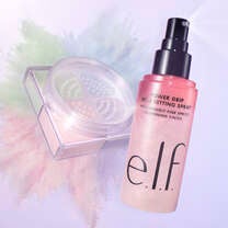 Use Set It Bright Color Correcting and Brightening Powder with Power Grip Rose Setting Spray