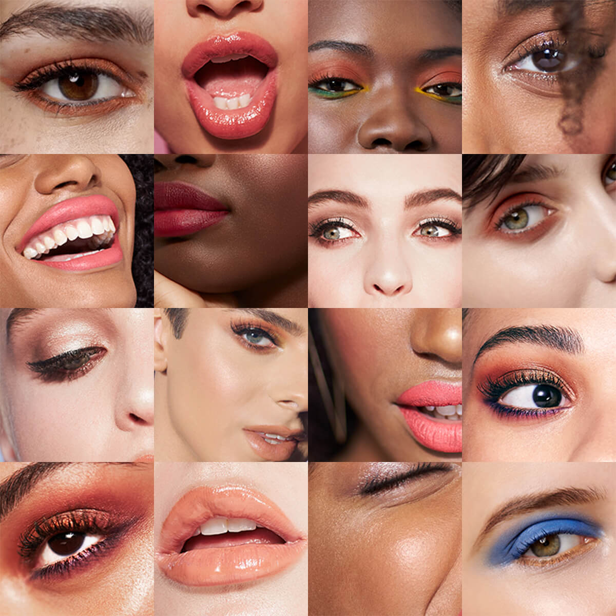Collage of different men and women showing eyes, lips and face